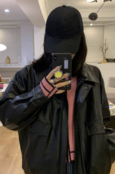 Lockere Reißverschluss-Kunstlederjacke für Damen